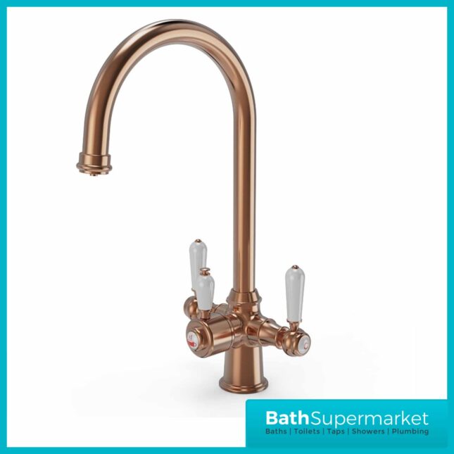 Brushed Copper Traditional Cruciform White Handle 3-In-1 Instant Boiling Water Tap