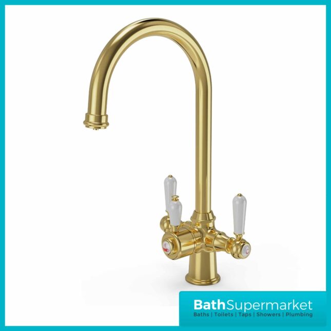 Brushed Brass Traditional Cruciform White Handle 3-In-1 Instant Boiling Tap