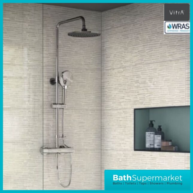 Vitra Chrome AquaHeat Joy 200 Thermostatic Bar Mixer Shower Column