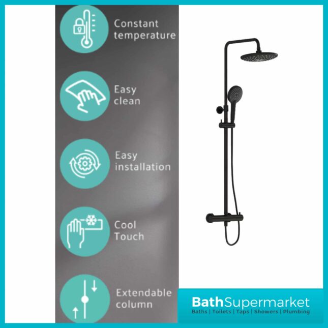 Vitra Matt Black Aquacontrol Bliss 240 Thermostatic Shower Column