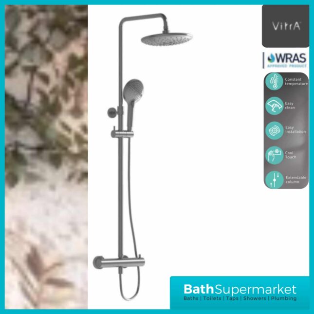 Vitra Brushed Nickel Aquacontrol Bliss 240 Thermostatic Shower Column