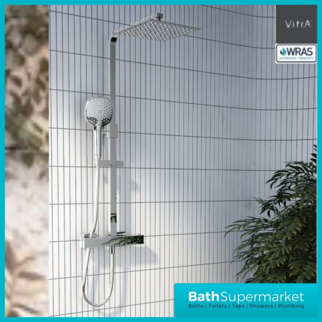 Vitra Square Chrome Aquaheat Bliss S 230 Thermostatic Mixer Shower Column