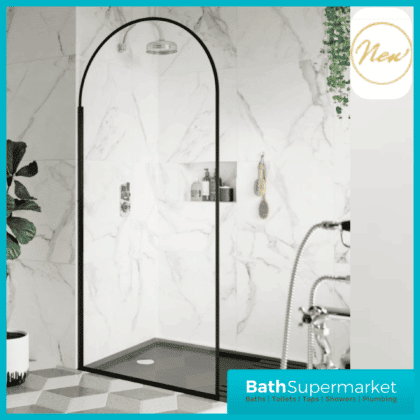 Nuie Matt Black Arched Wetroom Shower Screen - 800mm & 900mm Width