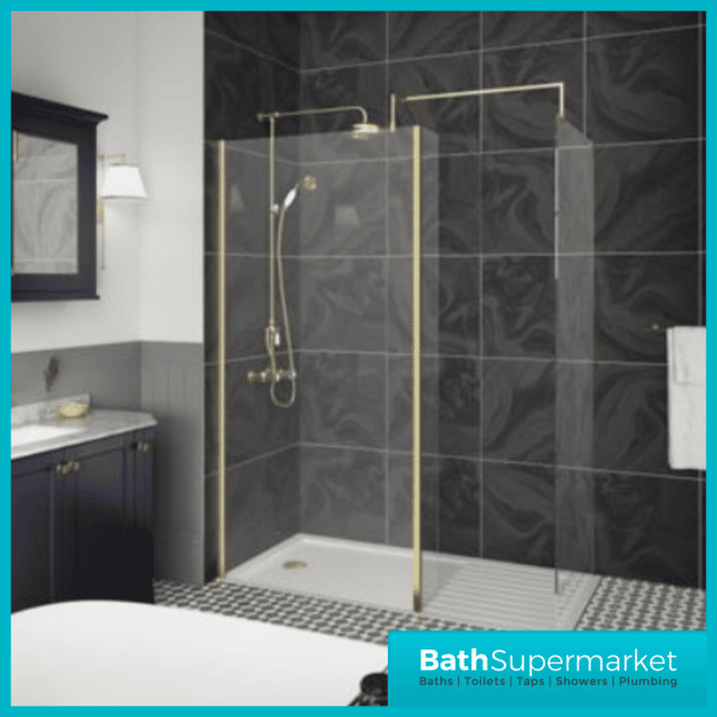 Nuie Brushed Brass Profile Wetroom Glass Return Screen 215mm