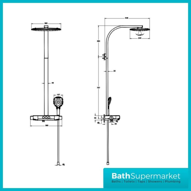Vitra Aquacontrol Charm S 360 Thermostatic-Twin Head Shower Column