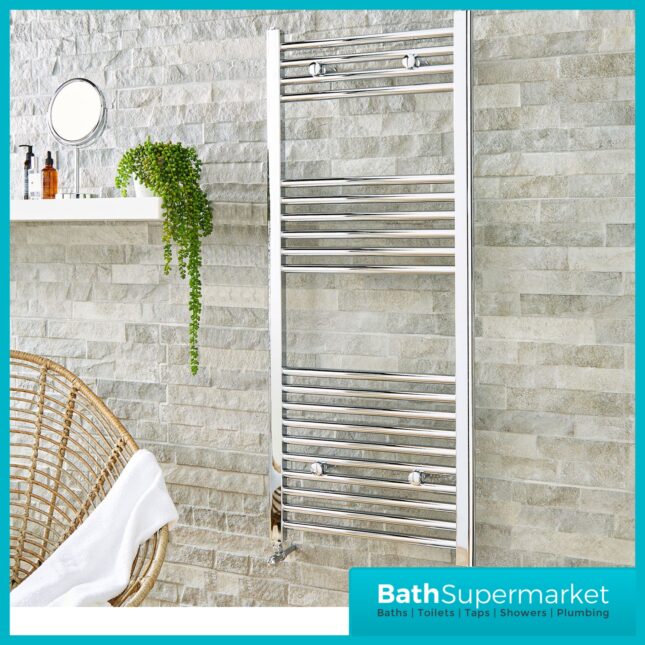 K-Rail Chrome Straight Heated Towel Rail 600mm Wide - Various Heights