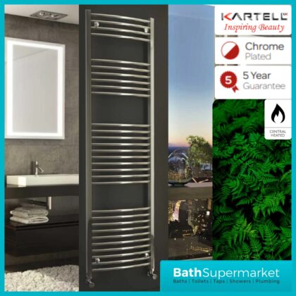 K-Rail Chrome Curved Heated Towel Rail 400mm Wide - Various Heights
