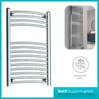 K-Rail Chrome Curved Heated Towel Rail 600mm Wide - Various Heights