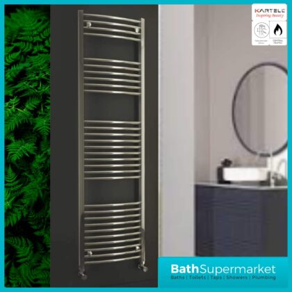 K-Rail Chrome Curved Heated Towel Rail 500mm Wide - Various Heights