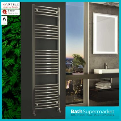 K-Rail Chrome Curved Heated Towel Rail 600mm Wide - Various Heights