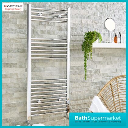 K-Rail Chrome Straight Heated Towel Rail 600mm Wide - Various Heights