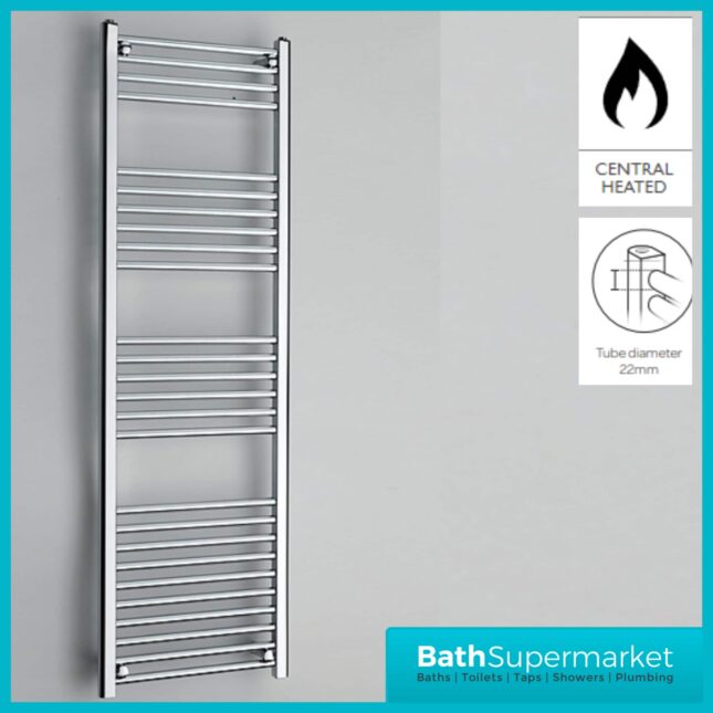 K-Rail Chrome Straight Heated Towel Rail 600mm Wide - Various Heights
