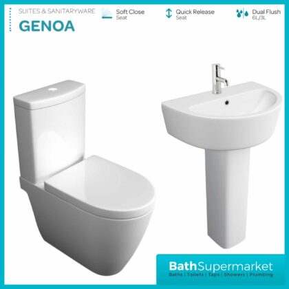 Kartell Genoa 4 Piece Bathroom Set - WC Toilet & 550mm Basin