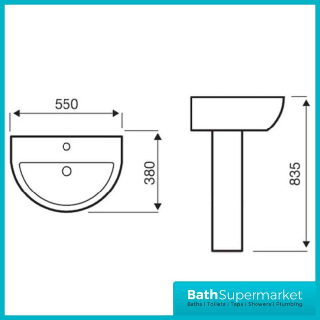Kartell Genoa 4 Piece Bathroom Set - WC Toilet & 550mm Basin - Image 5