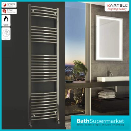 K-Rail Chrome Curved Heated Towel Rail 300mm Wide - Various Heights
