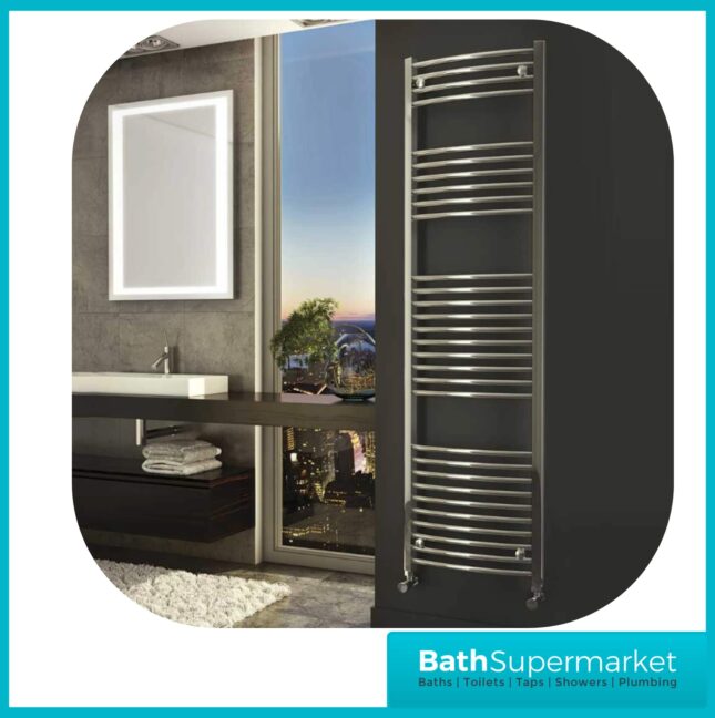 K-Rail Chrome Curved Heated Towel Rail 600mm Wide - Various Heights