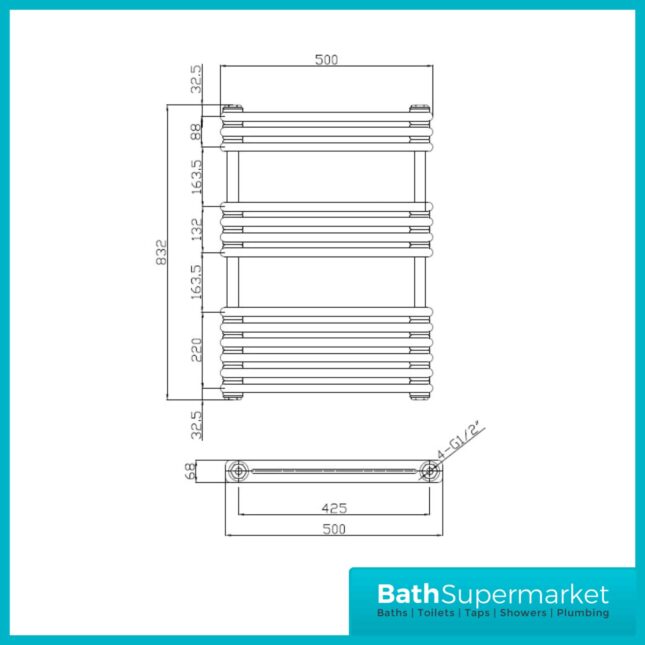Kartell Kolumn White Designer Heated Towel Rail 500mm x 832mm