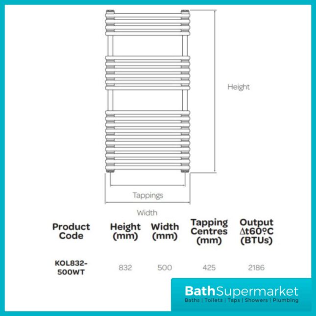 Kartell Kolumn White Designer Heated Towel Rail 500mm x 832mm