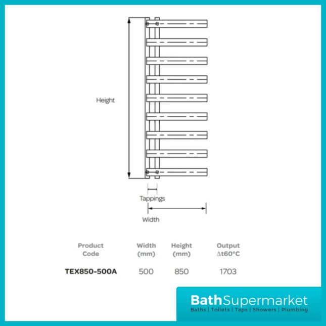 Kartell Texas Anthracite Designer Heated Towel Rail 500mm x 850mm - Image 8