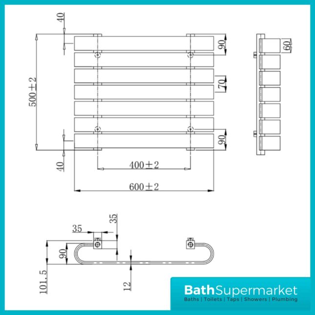 Kartell Denver Anthracite Designer Heated Towel Rail 600mm x 500mm