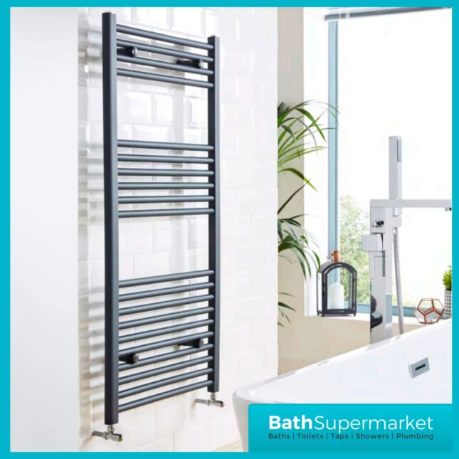 Matt Anthracite Straight Heated Towel Rail 600mm Wide-Various Heights