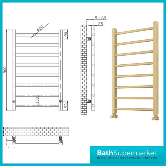 Sognare Vibraz Brushed Brass Designer Towel Radiator 500mm x 800mm