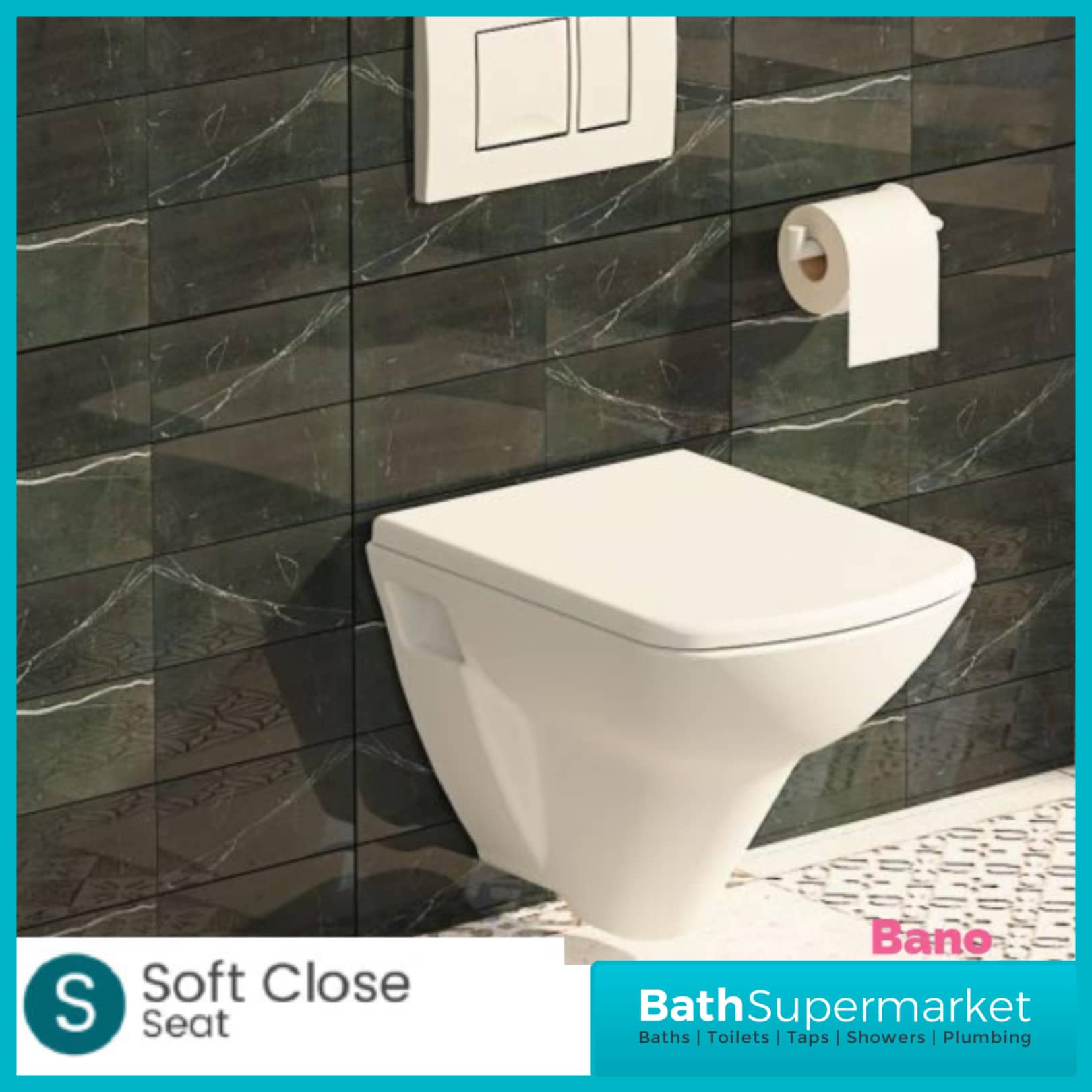 Bano Square Compact Wall Hung Toilet & Soft Close Seat | BATH SUPERMARKET