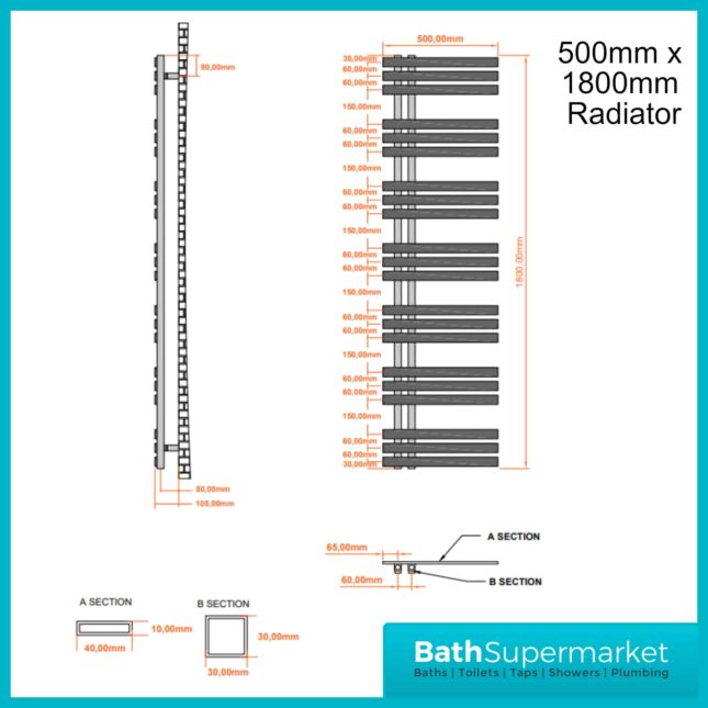 Sognare Elise Anthracite Designer Towel Radiator 500mm x Various Heights