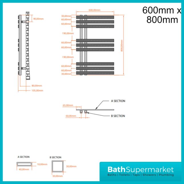 Sognare Elise Anthracite Designer Towel Radiator 600mm x Various Heights - Image 7