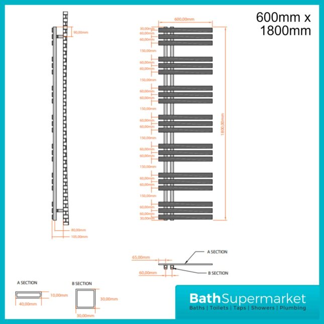 Sognare Elise Anthracite Designer Towel Radiator 600mm x Various Heights