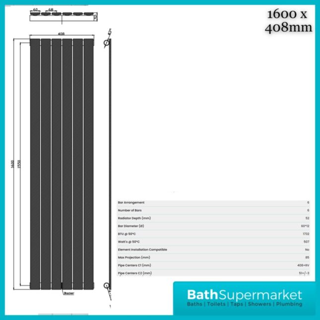 Sognare Bravo White Single Panel Radiator 1800mm Height - Various Widths