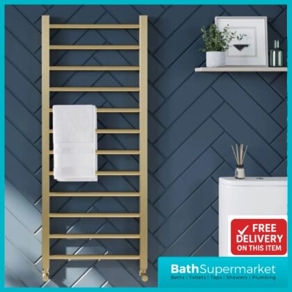 Scudo Vibe Brushed Brass Designer Heated Towel Rail Radiator 500mm x 1200mm