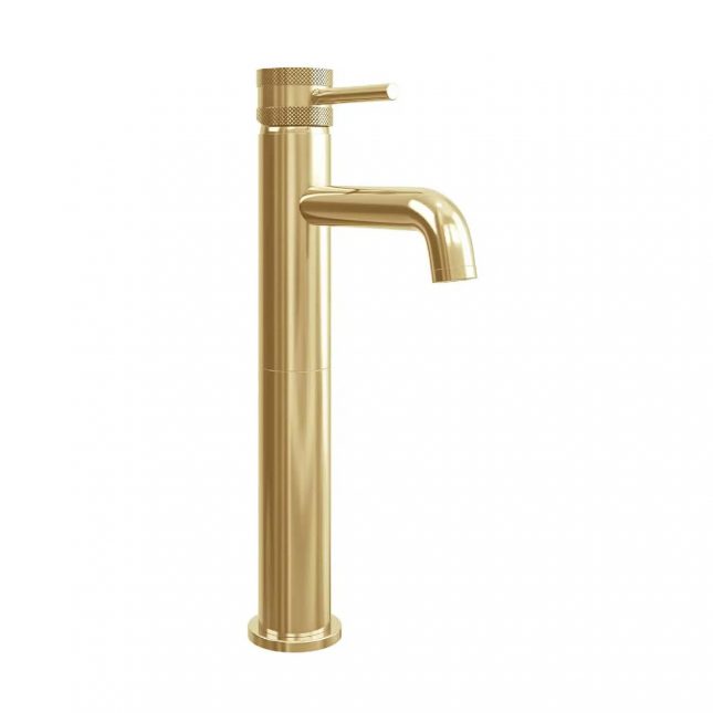 Sognare Knurled Round Brushed Brass Tall Mono Basin Mixer Tap 2 Screw Head Types - Image 6