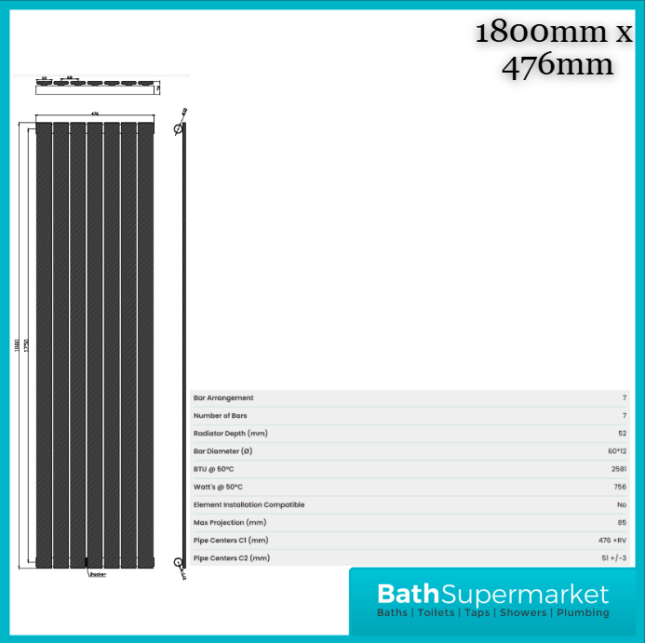Sognare Bravo Anthracite Single Panel Designer Radiator 1800mm x Various Widths