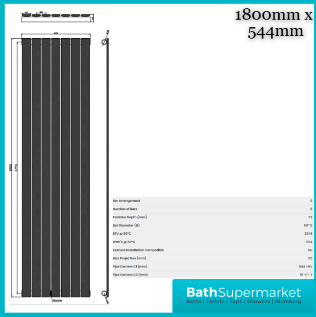 Sognare Bravo Anthracite Single Panel Designer Radiator 1800mm x Various Widths