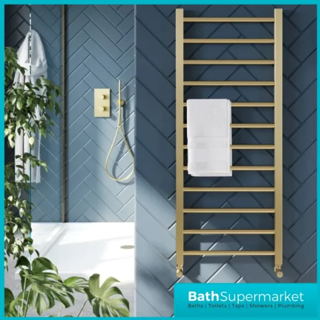 Scudo Vibe Brushed Brass Designer Heated Towel Rail Radiator 500mm x 1200mm
