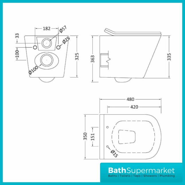 Ava Square Wall Hung Rimless Bathroom WC Slim Soft Close Toilet Seat - Image 5
