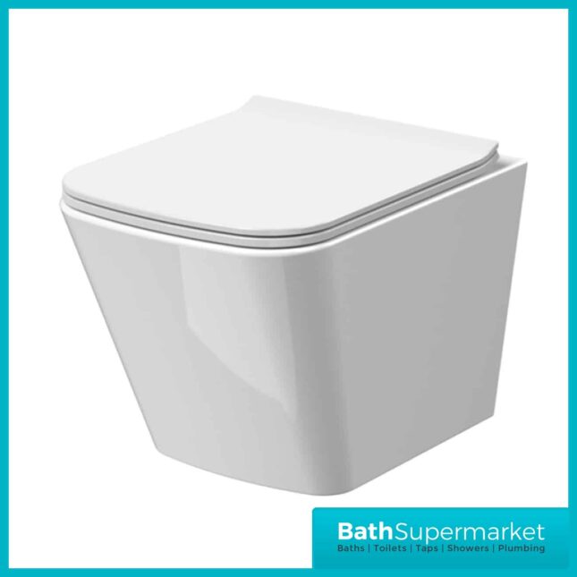Ava Square Wall Hung Rimless Bathroom WC Slim Soft Close Seat