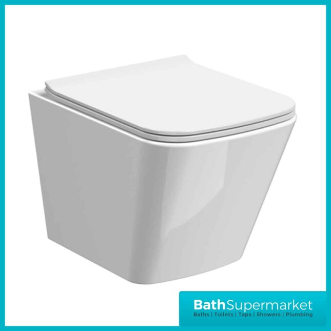 Ava Square Wall Hung Rimless Bathroom WC Slim Soft Close Seat