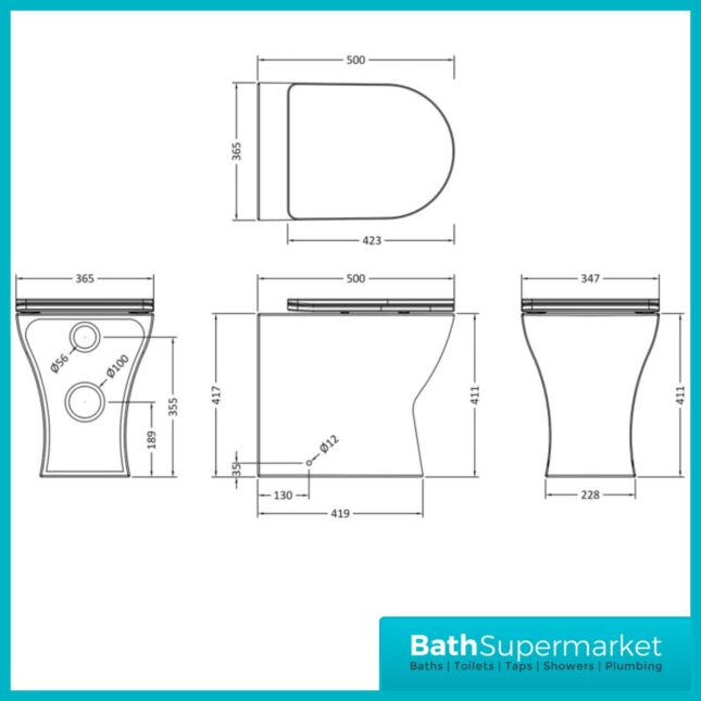 Freya Back To Wall Rimless Short Projection 500mm Toilet & Soft Close Seat