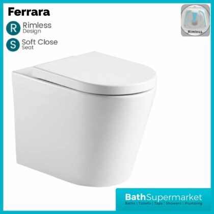 Ferrara Round Wall Hung Rimless Bathroom Pan & Soft Close Toilet Seat