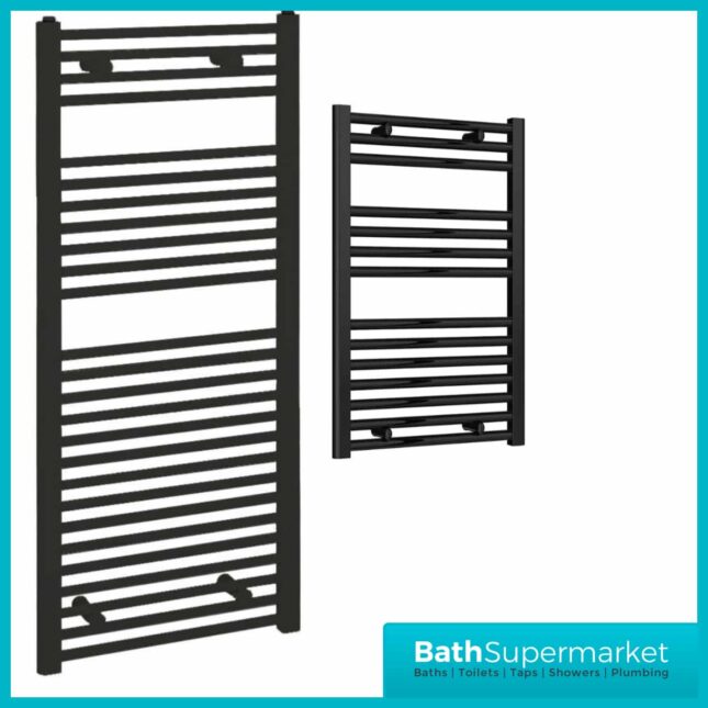 Matt Black Straight Heated Towel Rail 600mm By Various Heights - Image 2