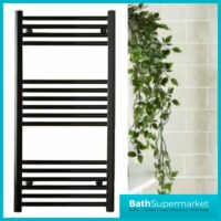 Modern Heated Towel Rail Finished In Matt Black Straight Design Various Sizes Are Available Perfect For Warming Towels Excellent Heat Output Manufactured From High Quality Steel 22mm Tubular Horizontal Bars Wall Fixings, Plugs & Vents Included Manufacturers 5 Years Guarantee Valves Sold Separately – Available Instore