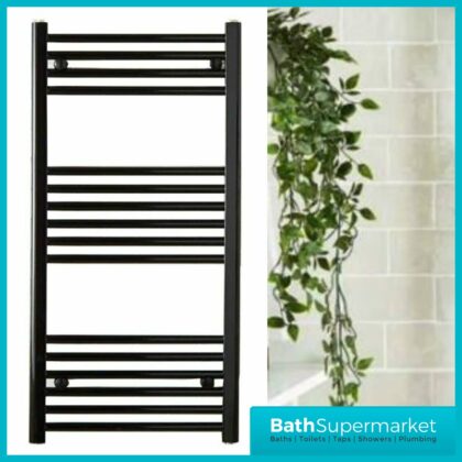 Modern Heated Towel Rail Finished In Matt Black Straight Design Various Sizes Are Available Perfect For Warming Towels Excellent Heat Output Manufactured From High Quality Steel 22mm Tubular Horizontal Bars Wall Fixings, Plugs & Vents Included Manufacturers 5 Years Guarantee Valves Sold Separately – Available Instore