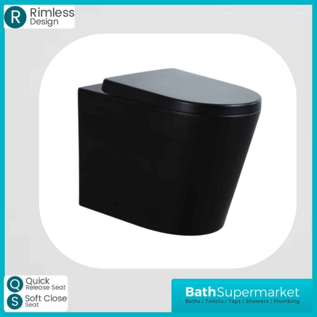 Nero Matt Black Round Back To Wall Rimless Toilet & Soft Close Seat