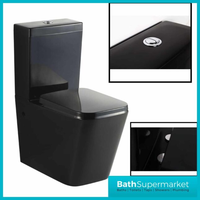 Nero Matt Black Square Close Coupled Rimless Toilet WC & Soft Close Seat - Image 7