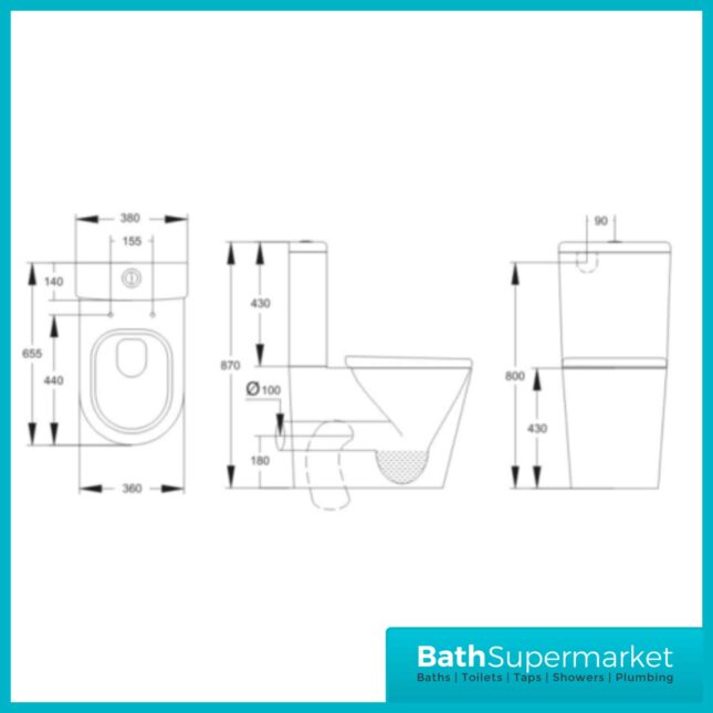 Nero Matt Black Round Close Coupled Rimless Toilet WC & Soft Close Seat