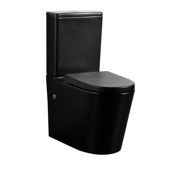 Nero Matt Black Round Close Coupled Rimless Toilet WC & Soft Close Seat - Image 7