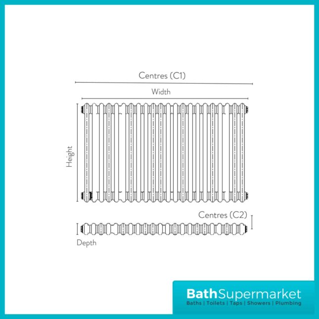 2 Column Raw Material Horizontal Designer Radiator 988mm x 600mm