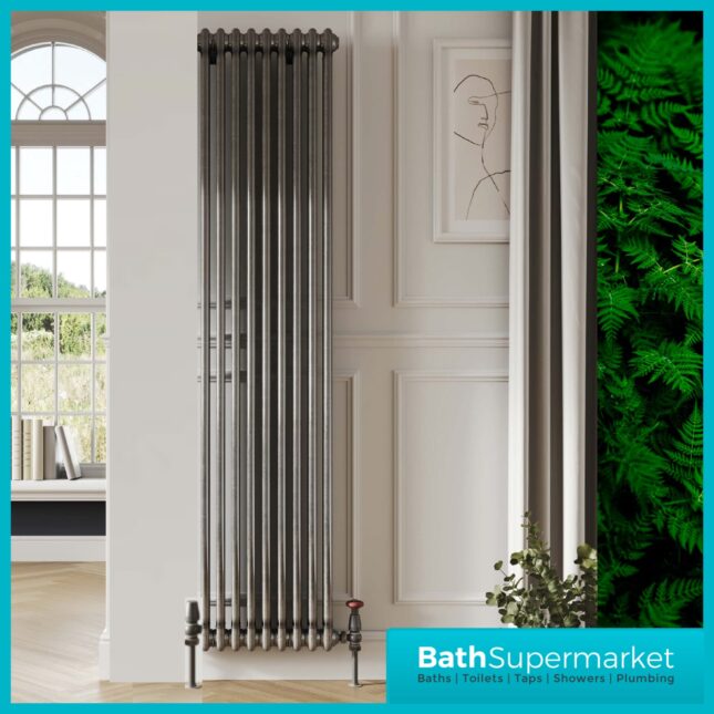 2 Column Raw Metal Vertical Designer Radiator 416mm x 1800mm